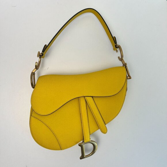Yellow Christian Dior Saddle Bag With Gold Hardware - Picture 2 of 15